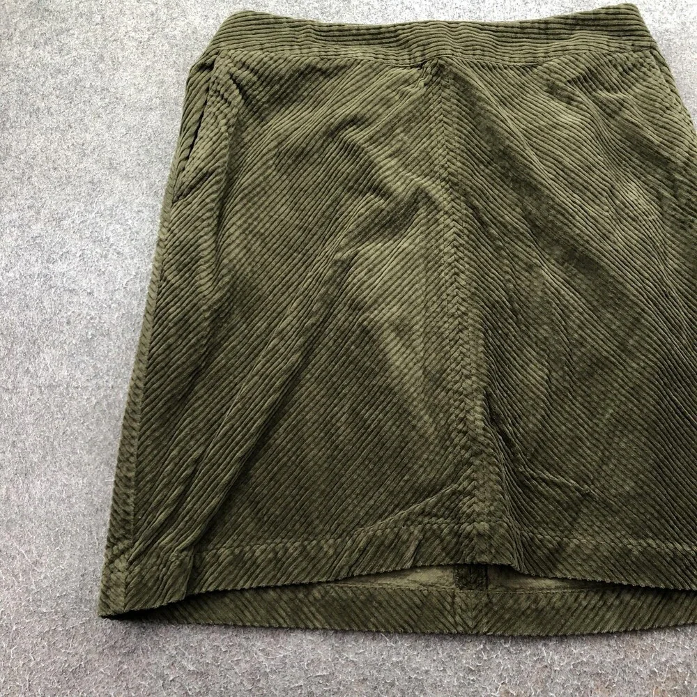 Talbots Skirt Womens 14W Green Corduroy Straight Knee Length Elastic Waist
